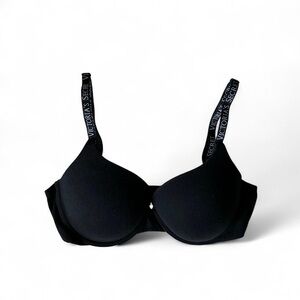 Victoria's Secret Black T-Shirt Bra with Logo Straps